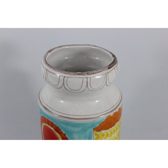 DeSimone Italy Hand Painted Pottery Vase | Woman with Fruit, Boy and Bird | 10 I - Picture 6 of 12